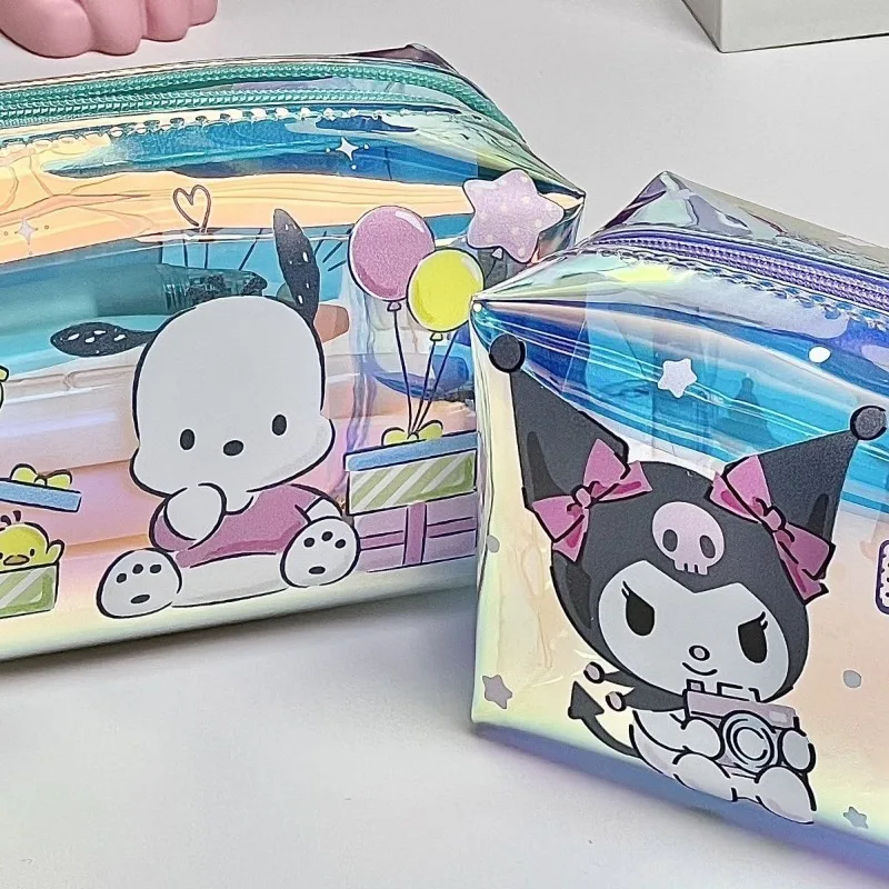 Sanurgente-Trousse à crayons transparente Pochacco Kuromi, sac de rangement sans couche intercalaire, étui à crayons Water Verde, cadeau cancers de dessin animé d'étude