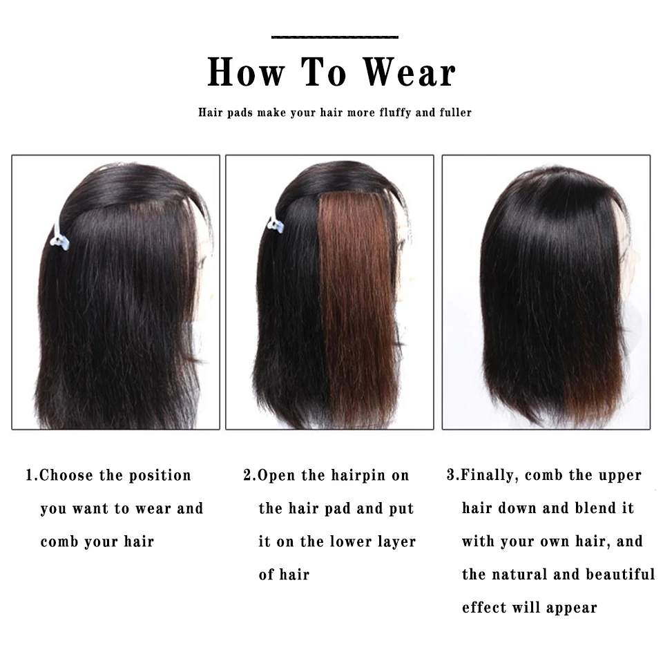 Ashifts-Épingle à cheveux à clip ultraviolette pour femme, coussin de cheveux Élsans couture, extensions de cheveux naturels noirs, faux