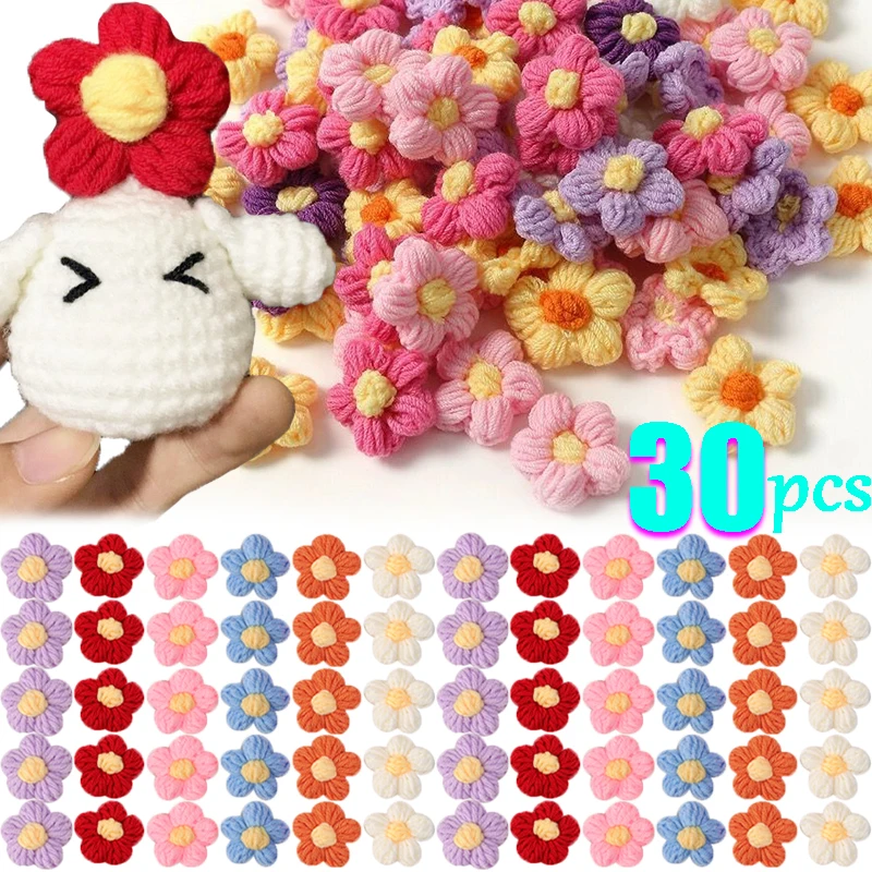 DIY Hand-knitted Flower Women Colorful Cotton Fluff Woolen Hand Hook Flowers Material Ornaments Bags Clothing Hair Accessories