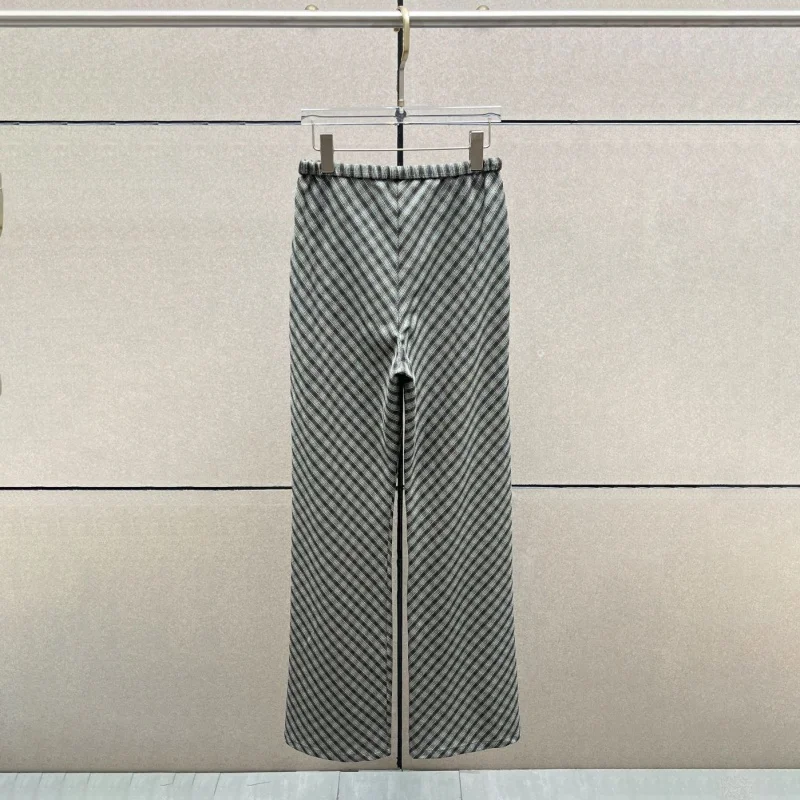 High-quality autumn new women's low-waisted belted custom plaid wide-leg trousers y2k fashion casual loose floor-length trousers