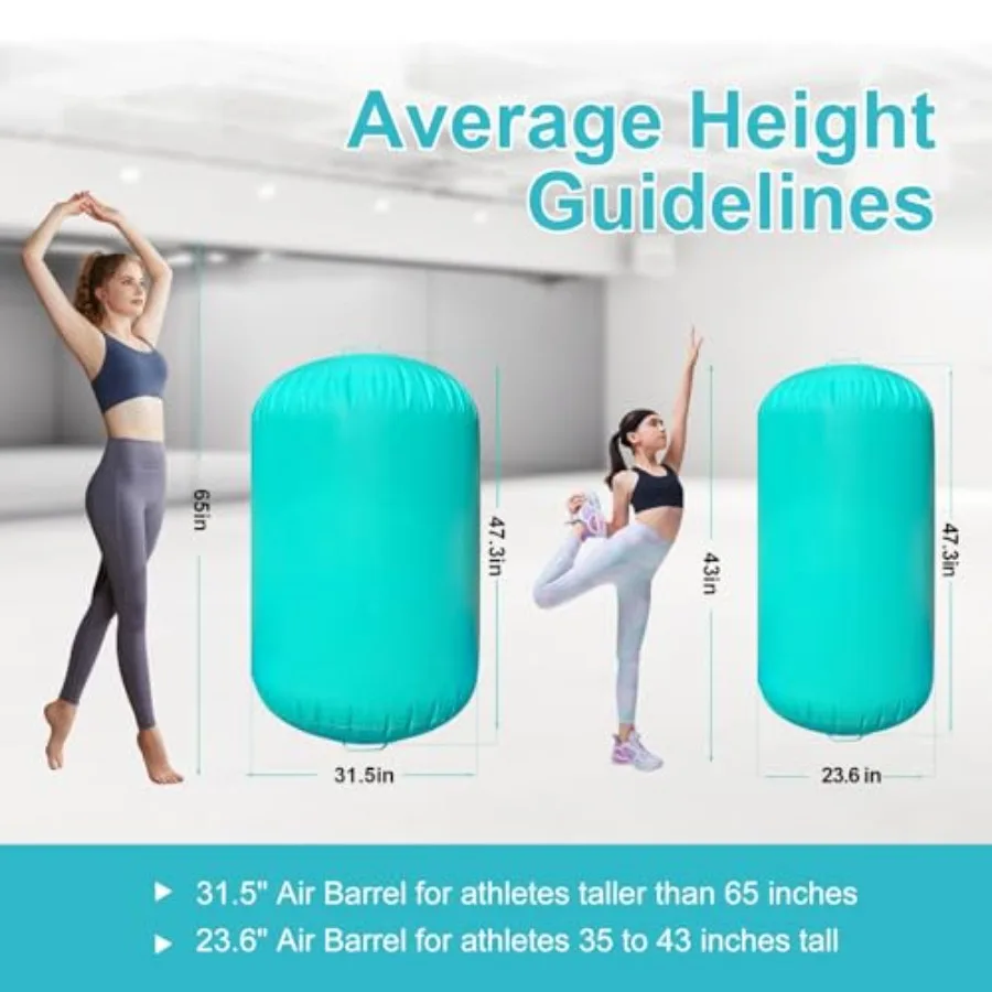Gymnastics training: inflatable roller barrel for back handspring and backbend practice PVC material blue color includes manual