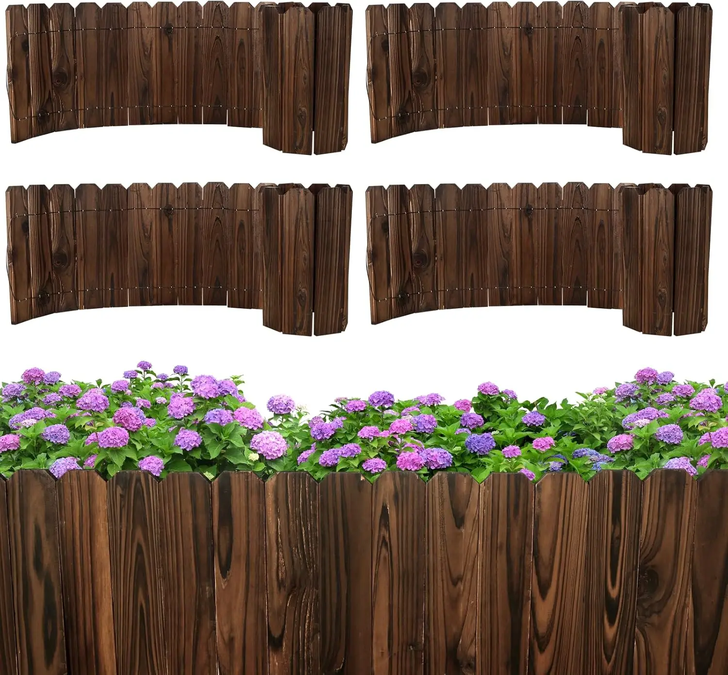 

Деревянные садовые бордюры - 30 см (В) x 120 см (Д), прочные натуральные бордюры для клумб, декоративные ограждения для газонов и дорожек (4 шт.)