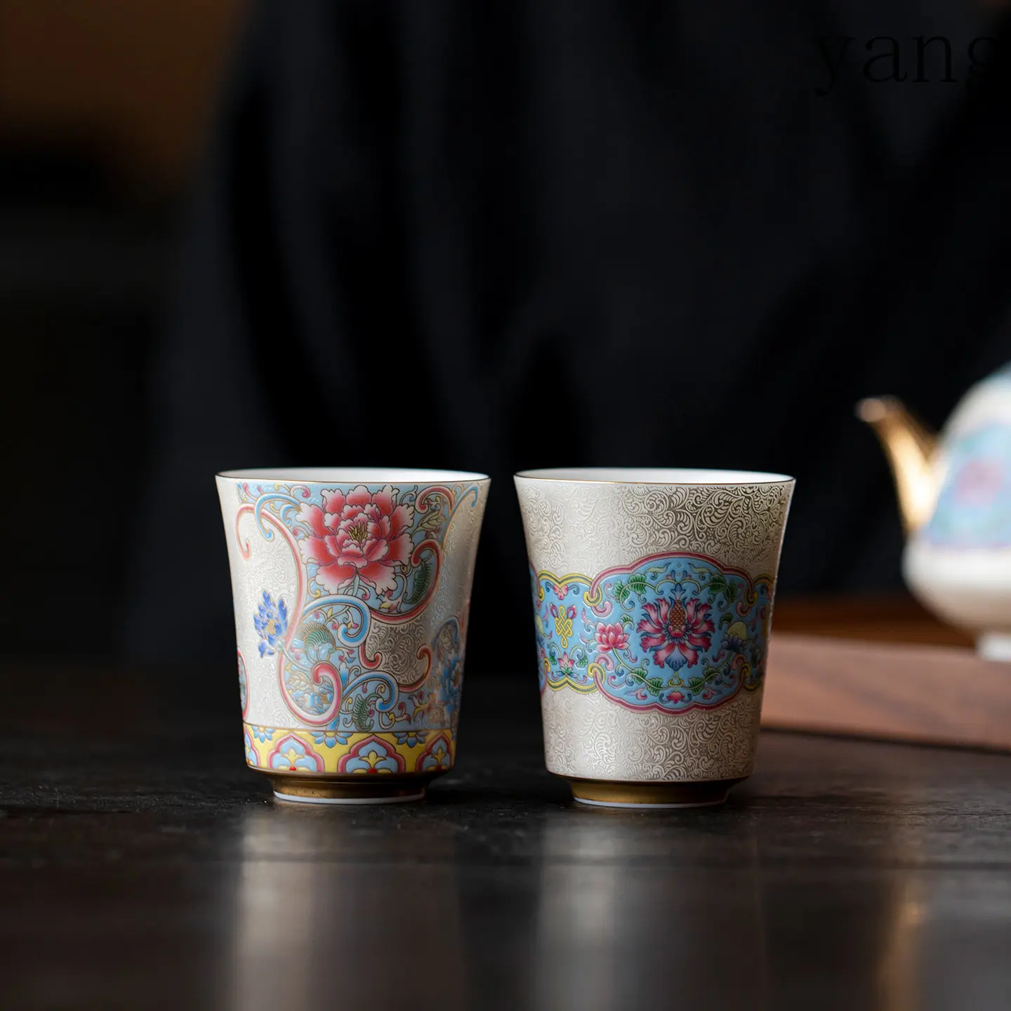 LMM handmade cloisonné silver enamel color pair cup Chinese personal teacup kung fu tea set gift box