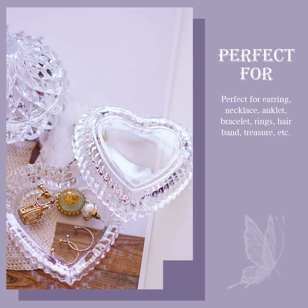 

Heart-Shaped Glass Jewelry Box Clear Display Holder Elegant Storage Case for Earrings Necklaces Bracelets Wedding Gift