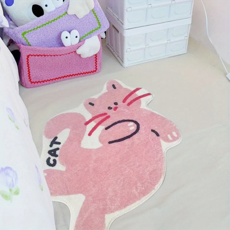 VIKAMA Pink Cartoon Cat Cute Girl Bedroom Decor Rug, Plush and Skin-Friendly, Absorbent Bathroom Rug, Home Decor