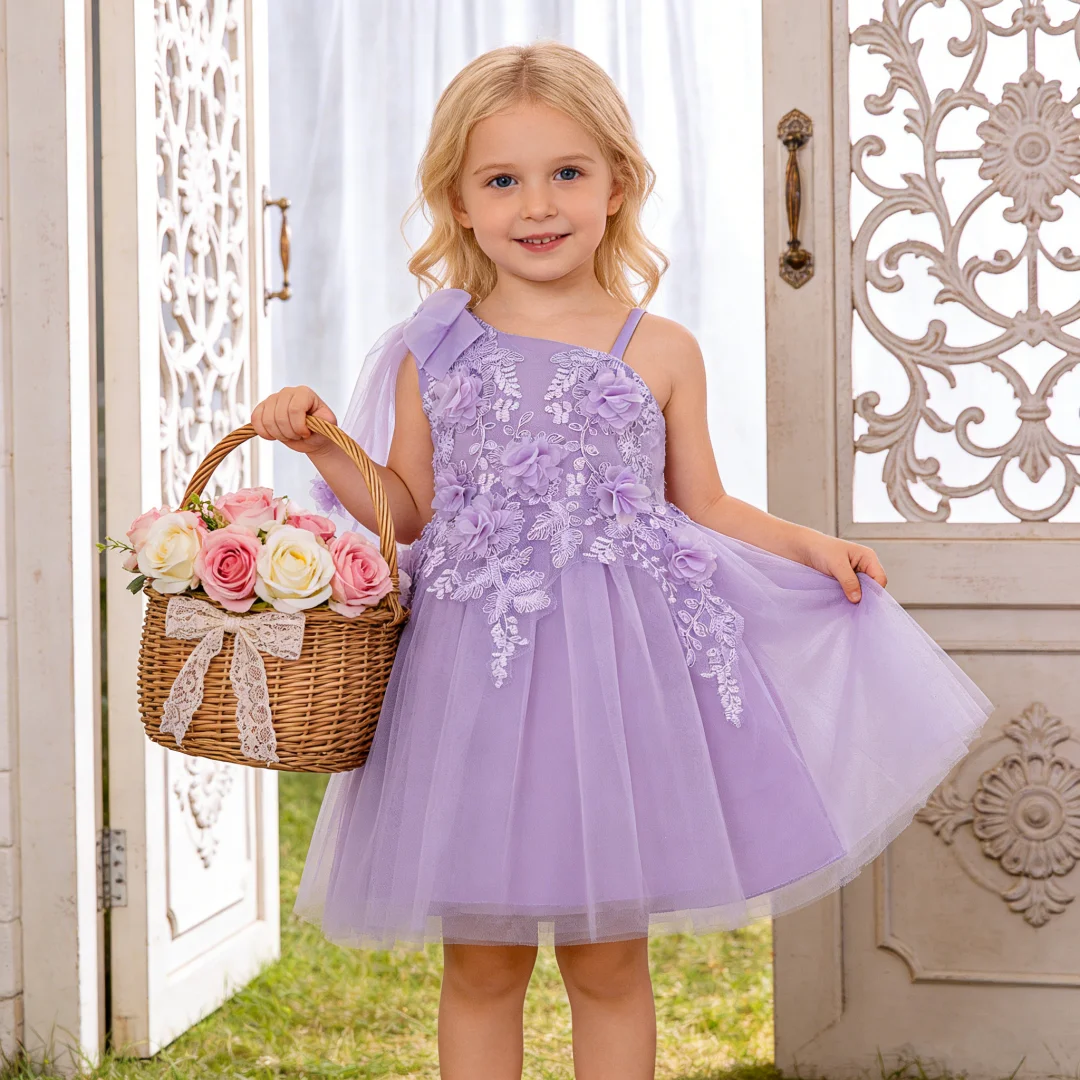 Children's Baby Girl Christmas Halloween Party Dress Princess Dress White Mesh Dress Bow Decoration Suitable for Birthday Partie
