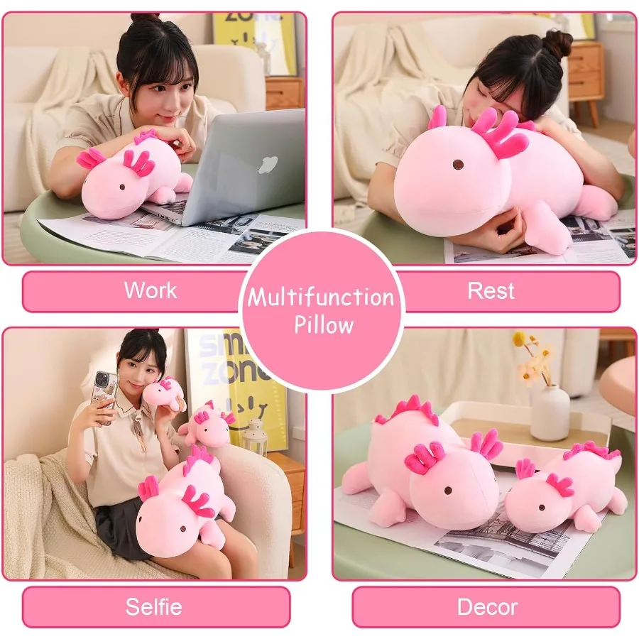 Brinquedo de pelúcia axolotl ponderado rosa 23,6 polegadas 3,1 lbs travesseiro de pelúcia fofo para meninas meninos presente macio huggable rosa preenchido com