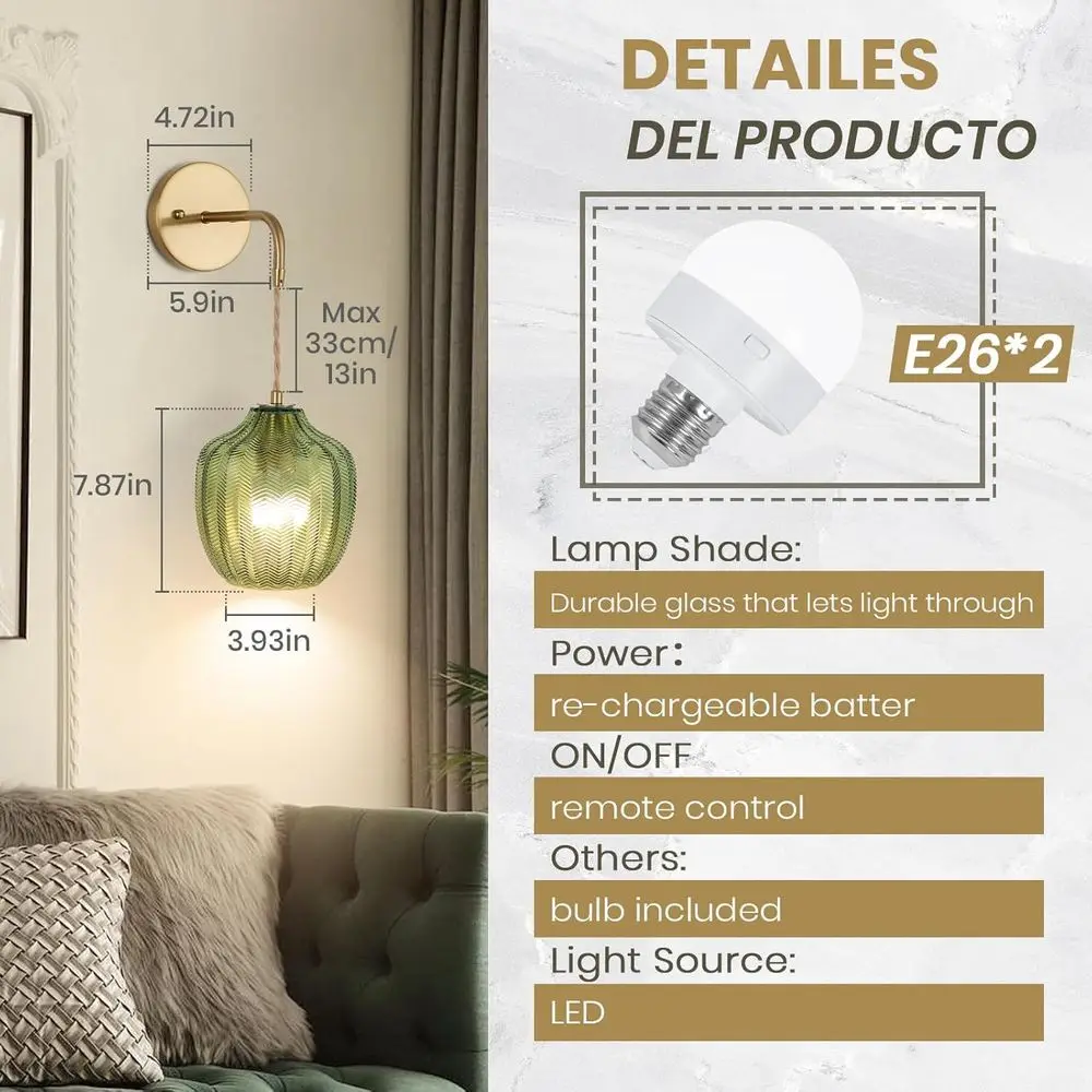 Zestaw 2 bezprzewodowych kinkietów RGB z możliwością ściemniania, zasilanych bateryjnie, sterowanych pilotem, nowoczesne do sypialni i salonów