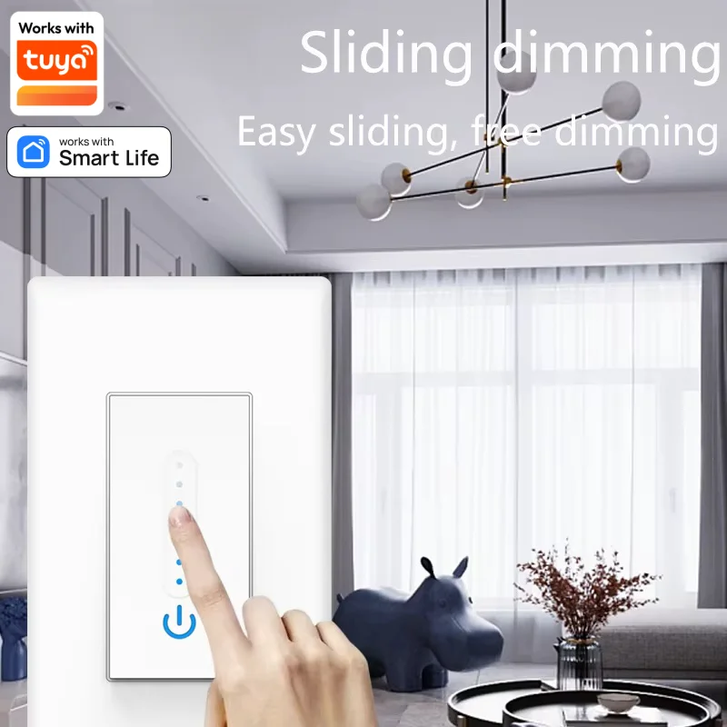 WiFI Smart Dimmer Switch US Thyristor Slider Light Dimmer Switch Supports Tuya  Alexa Voice Remote Control Intelligent Timing
