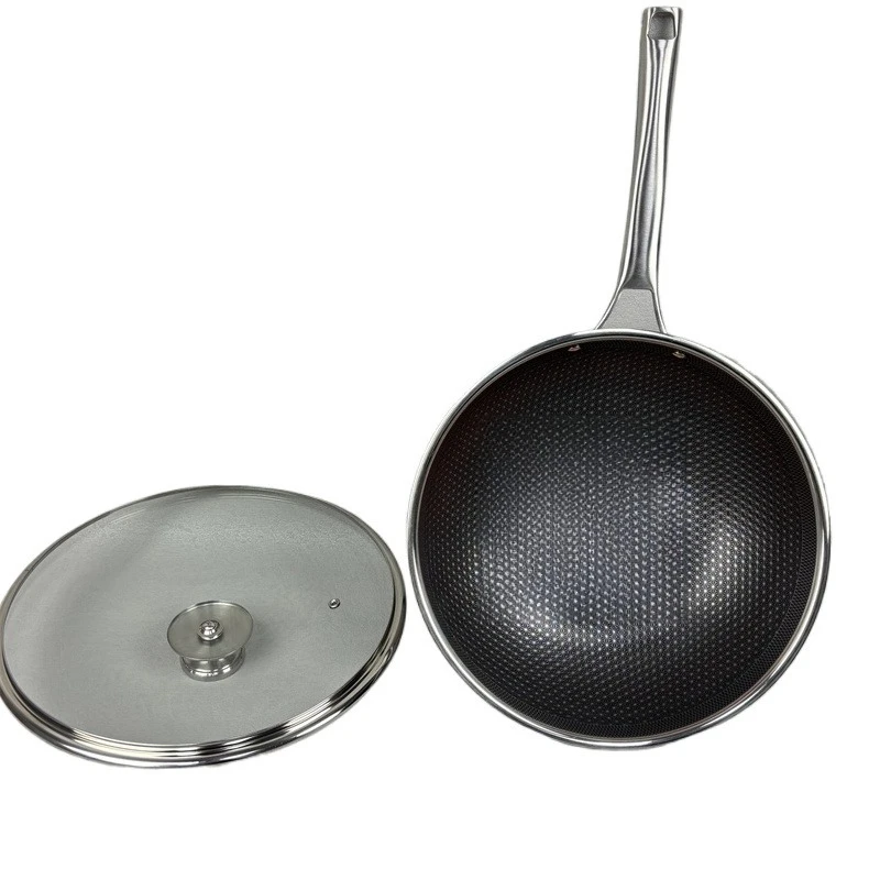 SUS316، مقلاة غير لاصقة بنمط كريستال على شكل قرص العسل مع غطاء