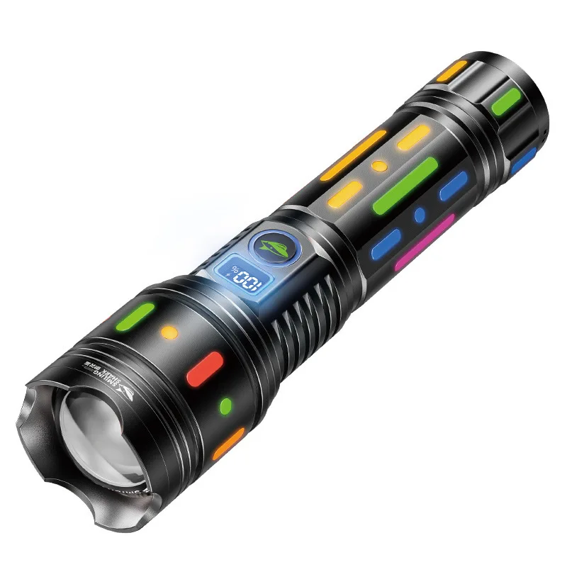 Outdoor white laser long-range high brightness variable zoom flashlight with large capacity and long battery life, charged displ