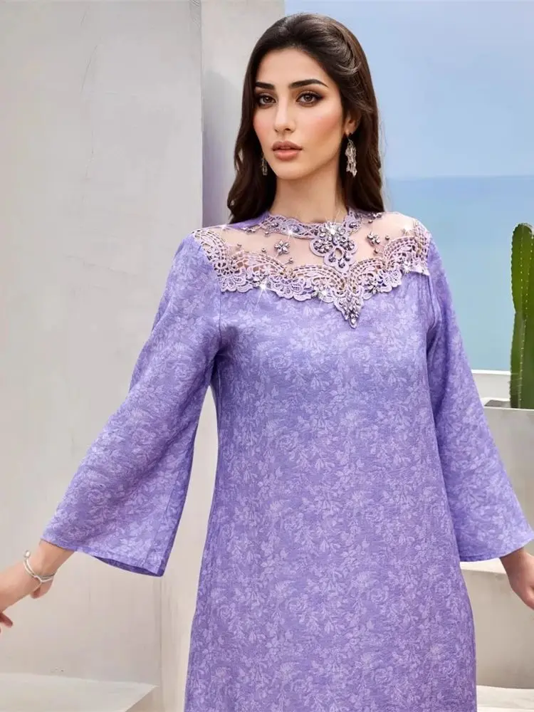 Ramadan Eid Purple Abaya Damen Dubai Luxury Kaftan Muslim Long Dress Abayas For Women Vestidos Longos Islam Robe Femme Musulmane