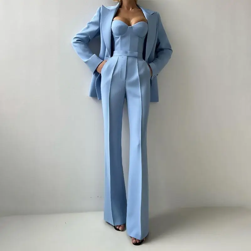 Europe, America and Foreign Trade Cross-border Amazon Autumn Temperament Fashion Commuter Suit Bra Pants Jacket Three-piece Set