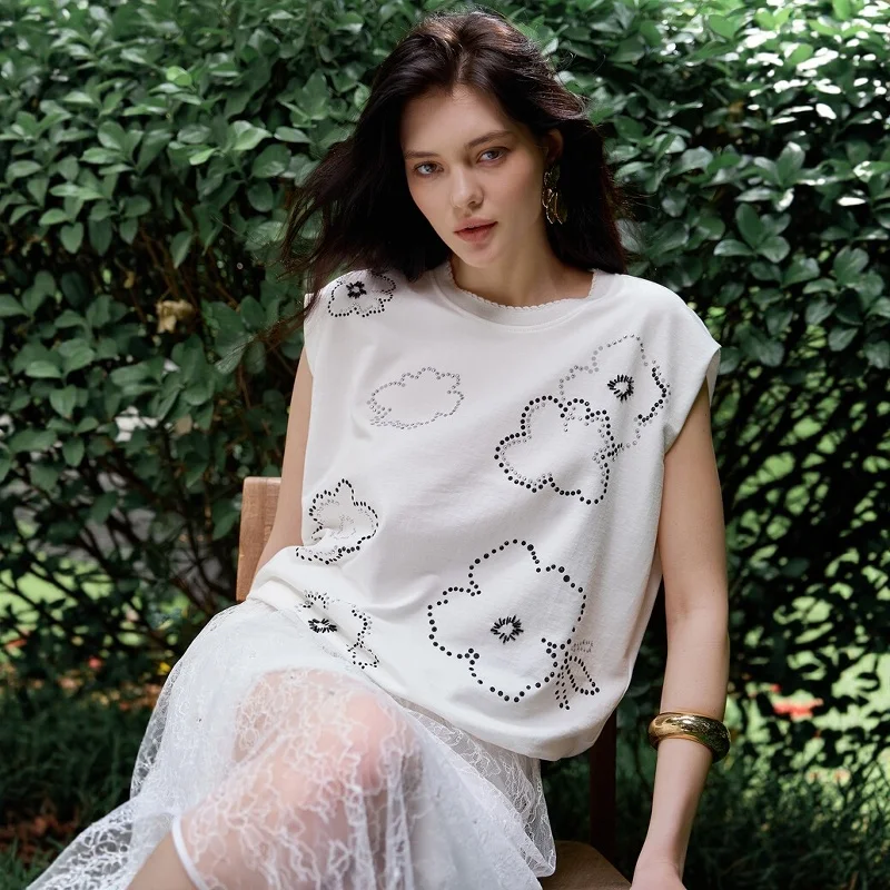 

Summer Faion Floral Print round Ne Svel ort Sve T-irt Vest Versatile Quali 25 Cotton Commute Sle Loose Fit