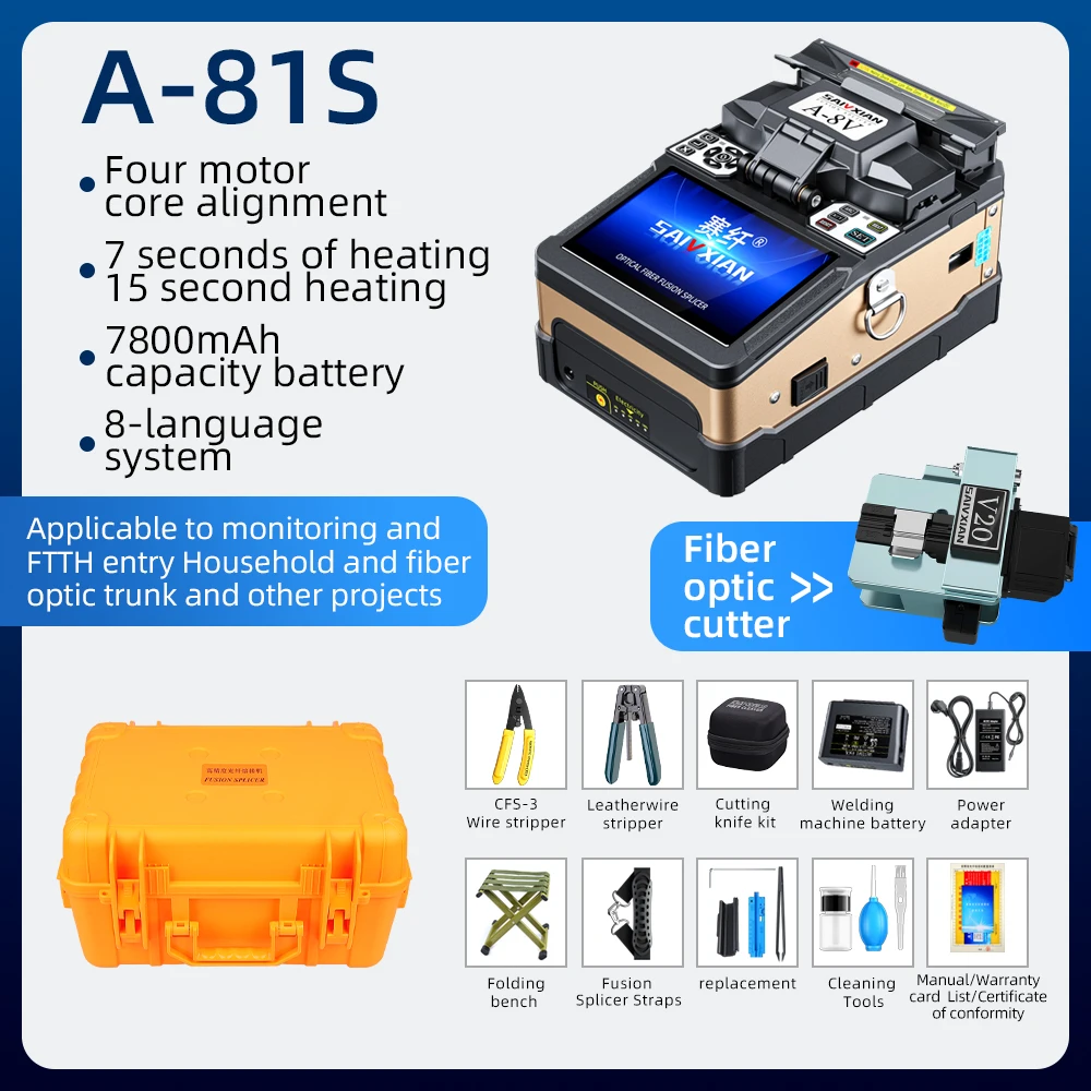 Giuntatrice a fusione completamente automatica SAIVXIAN A-81S arancione giuntatrice a fusione in fibra ottica giuntatrice a fibra ottica