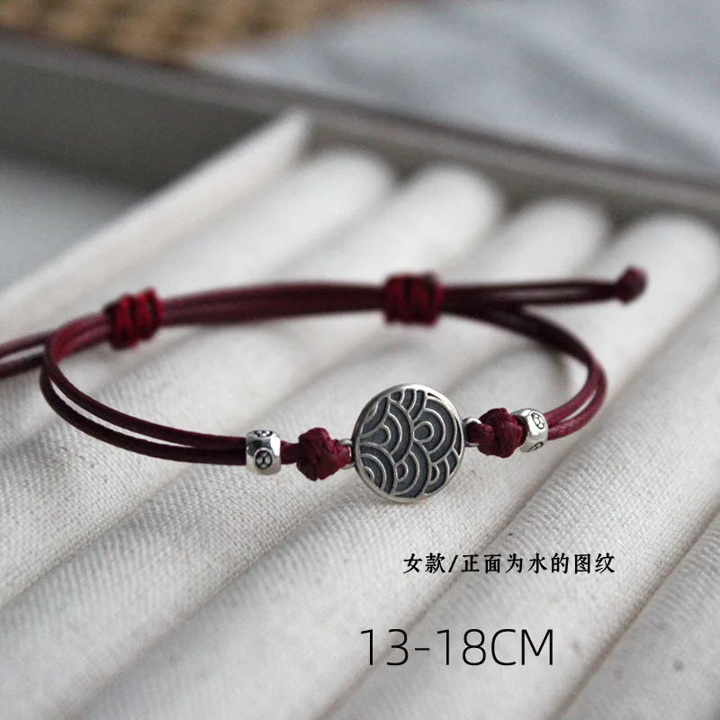 Fit 13-18cm 15-21cm 925 Silver Rope Bracelets Women Round Clouds Water Ripple Red Thread Line String Bracelets For Women Girls