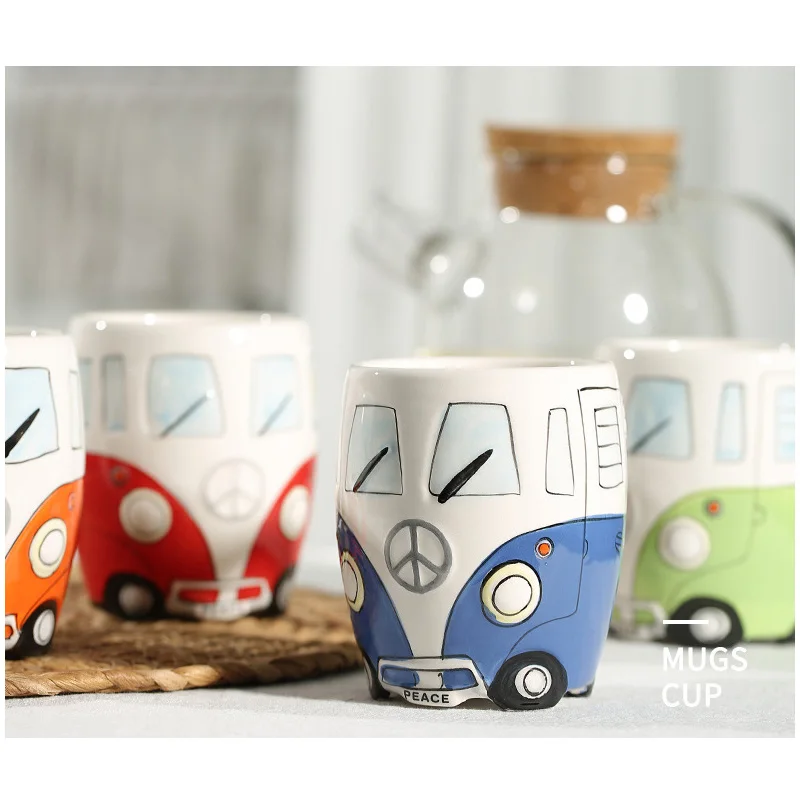 Hand-made Ceramic Cup Chocolate Milk Cup Small Animal Mug Cartoon Bus Milk Tea Cup Children Cute Girl