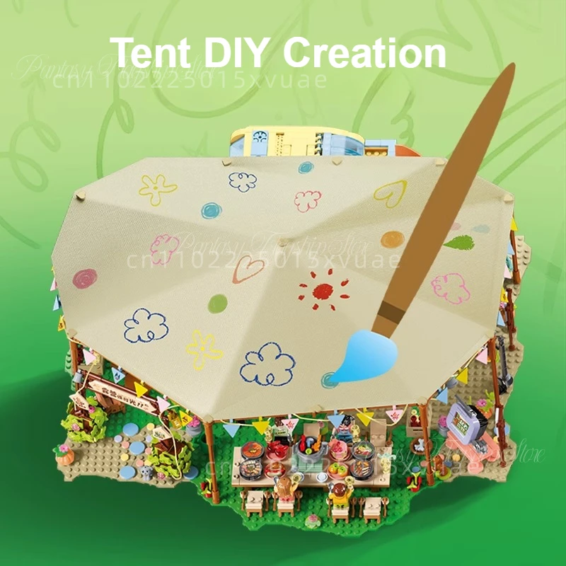 SEMBO RV Camping Building Blocks Street Scene Picnic DIY Tent Assembly Model Toys Desktop Decoration Children's Christmas Gift
