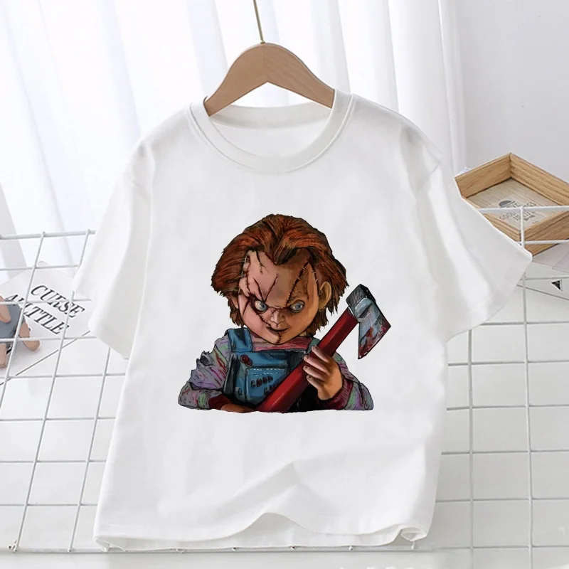 Horror Killer Good Guys Chucky Print Cartoon Kids T shirt Girls Summer Tops Baby Boys Clothes Children Short Sleeve T-shirts