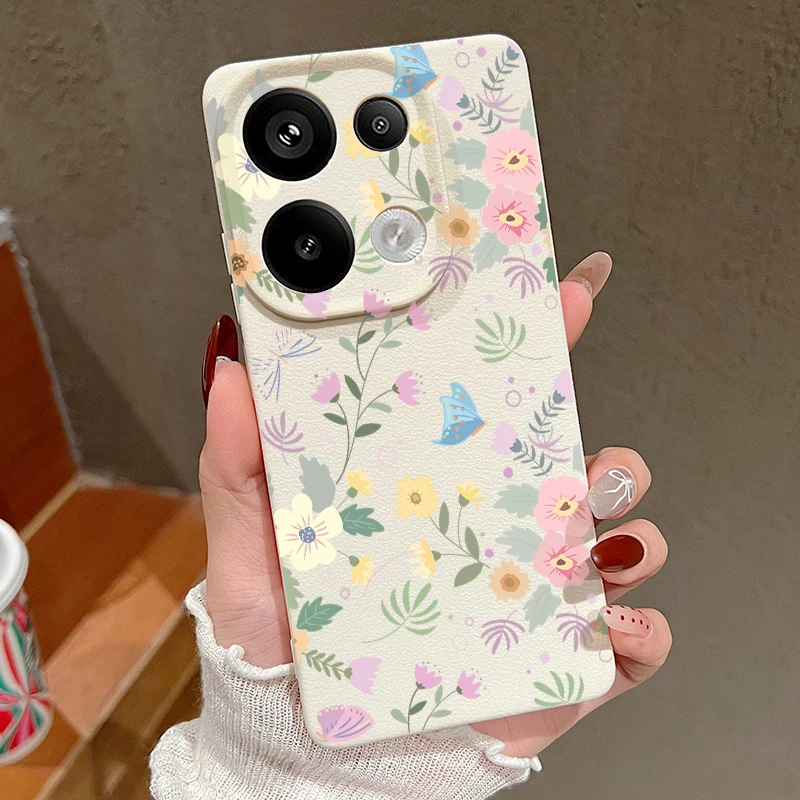 Small Buds Flower Case For Xiaomi 13T Pro Funda Redmi Note 11 12 14 13 Pro 5G Luxury Leather Texture Soft Silicone Cover