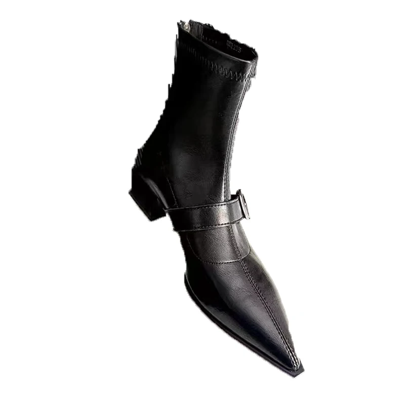 حذاء من الجلد للنساء أشار تو موضة فاخرة أحذية بكعب فستان شتوي مصمم 2025 جديد أنيق قصير بوتاس دي موجي Zapatos