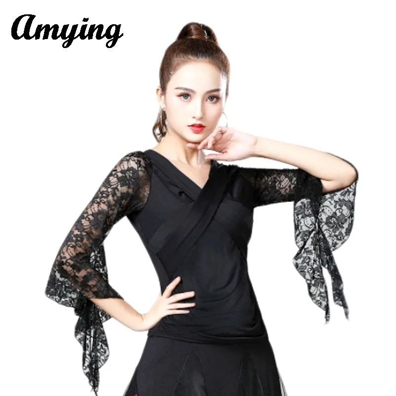 Latin Dance Practice Costumes Lady National Standard Dance Female Top  Women Sexy Lace Dance Performance Training Wear Clothing