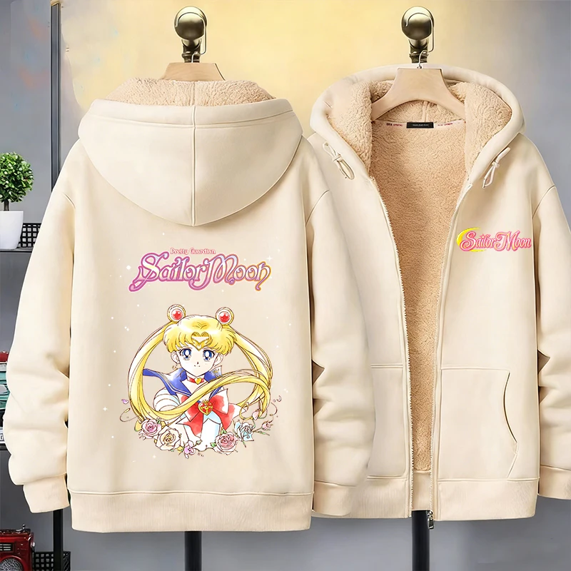 

Sailor Moon Female Thick Hooded Jacket Winter Warm Coat Anime Cartoon Adult Fleece Jacket Cute Thermal Long Sleeve Hooded Clothe