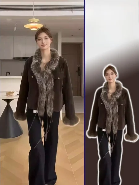 

Женская утепленная куртка больших размеров с меховым воротником и вставками из кожи и меха, новая модель для весны и осени