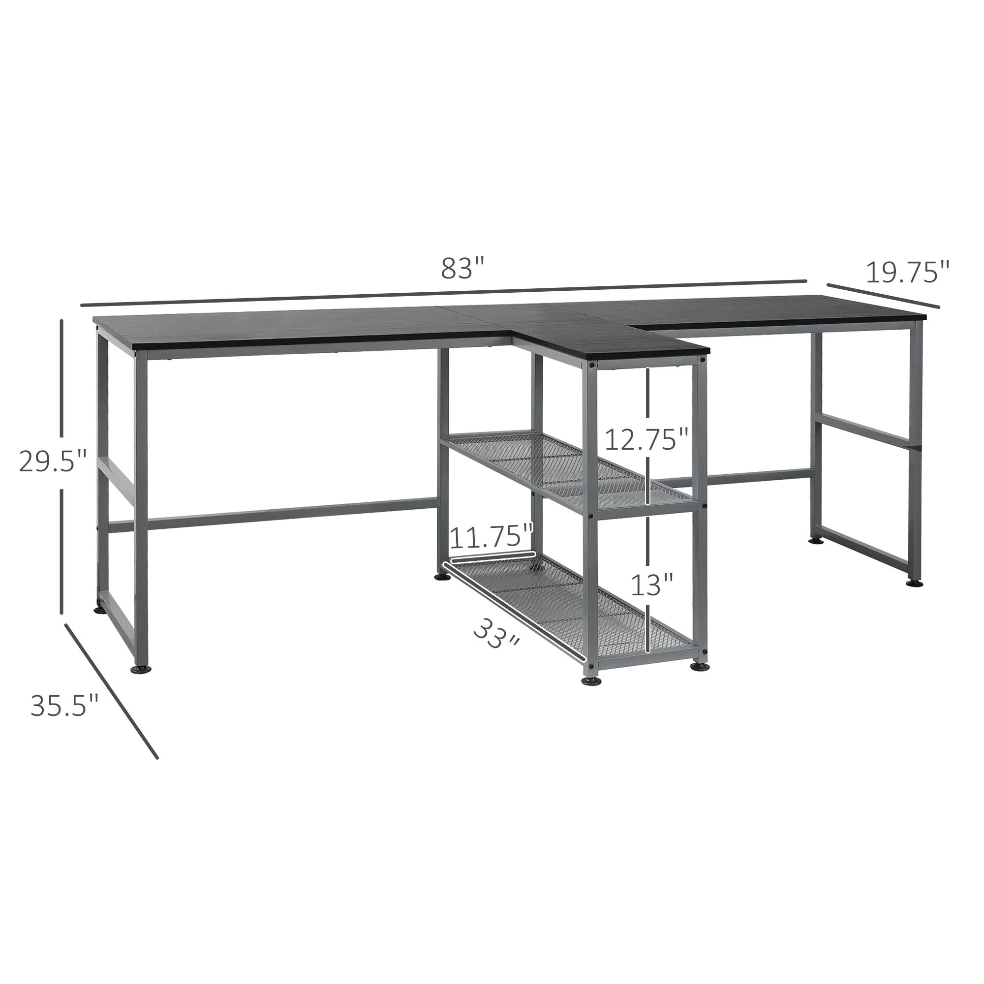 Two Person Desk W/ Storage Shelves, Computer Office Double Desk, Writing Table