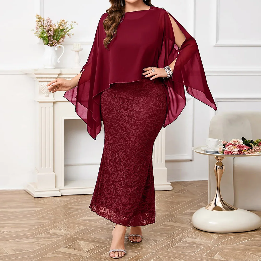 

Customized Simple Mother of The Bride Groom Lace Dress with Chiffon Cape Overlay Long Mermaid Dress Formal Wedding Guest 2025