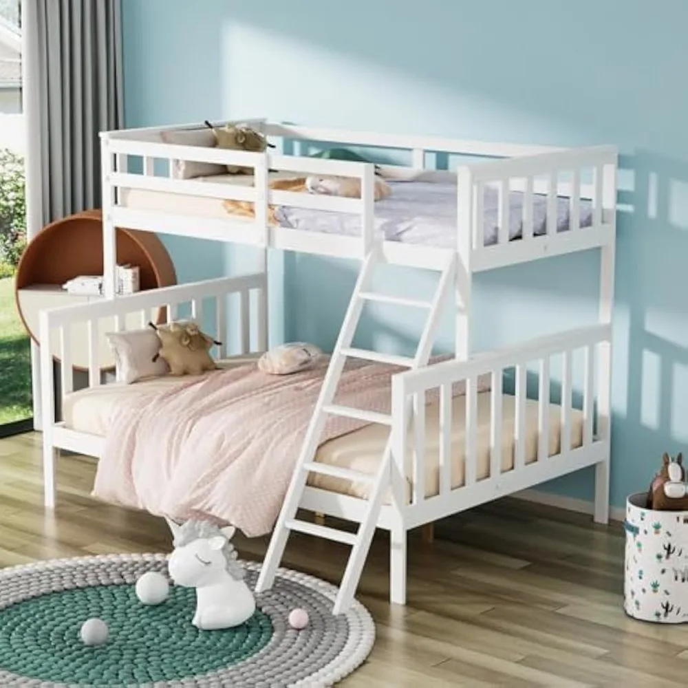 

Solid Wood Twin Over Full Convertible Bunk Bed with Ladder and Safety Rail for Kids, Teens, and Adults