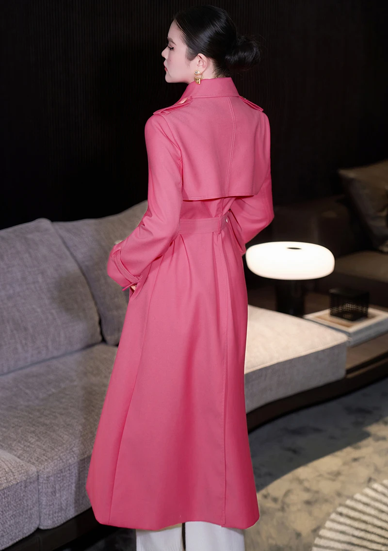 ZJYT Herfst Winter Nieuwe Lange Trenchcoat voor Vrouwen 2025, Fashion Lace Up Double Breasted Outerwears Plus Size Jassen Windjack