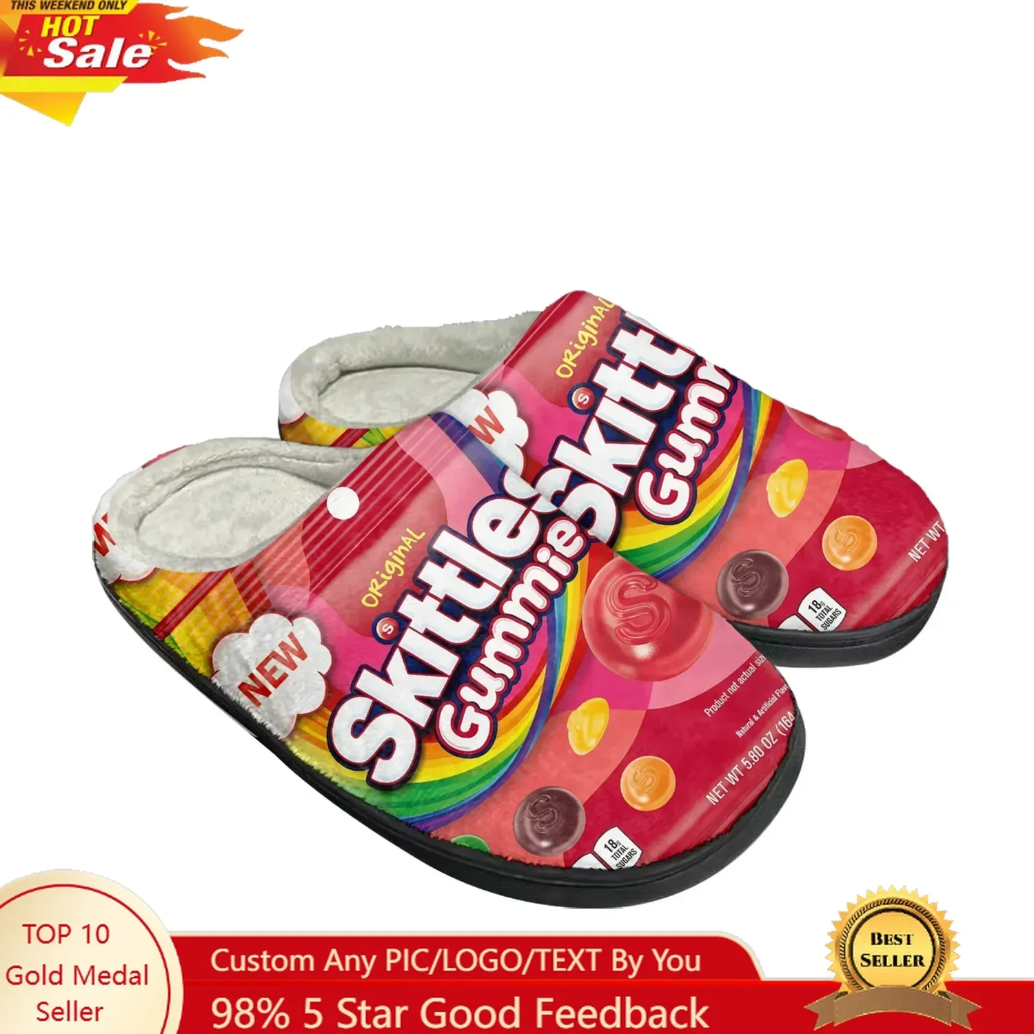 

S-Skittles F-Fruity Candy Home Cotton Slippers Men Women Plush Bedroom Casual Keep Warm Shoes Thermal Indoor Slipper Custom Shoe