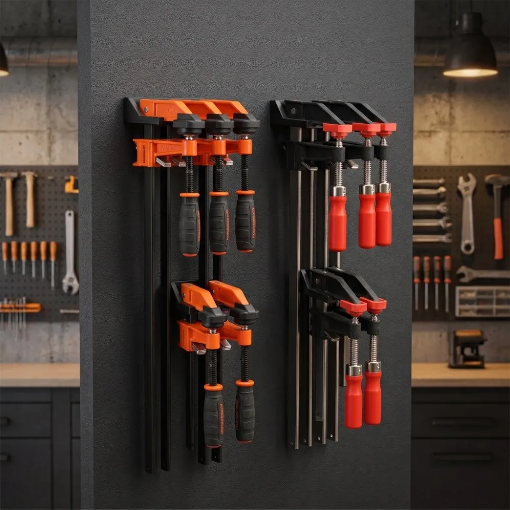 Can Store 4 Heavy-Duty F-Clamps Heavy-Duty F-Clamps Rack Sturdy Structure Utility Shelves Wall-Mounted Tool Rack Anti-Slip