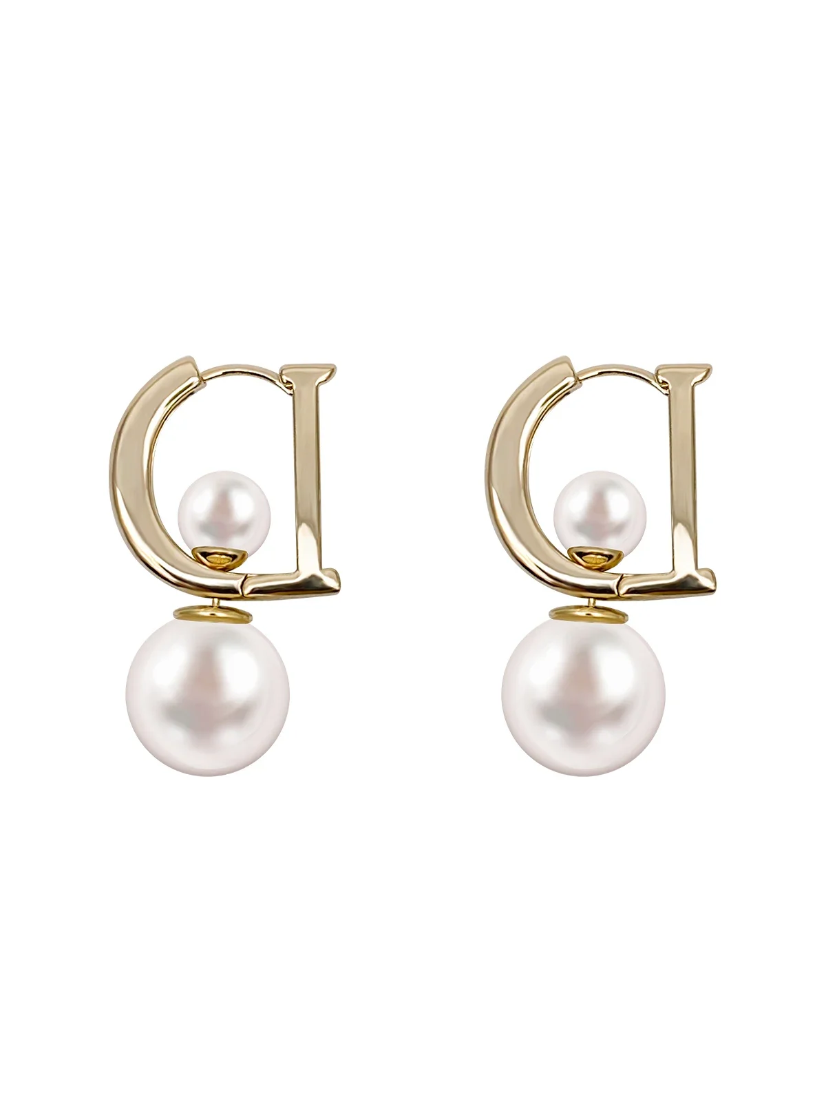 14K gold plated letter D pearl Korean new fashion jewelry earrings before after elegant women's daily versatile accessories