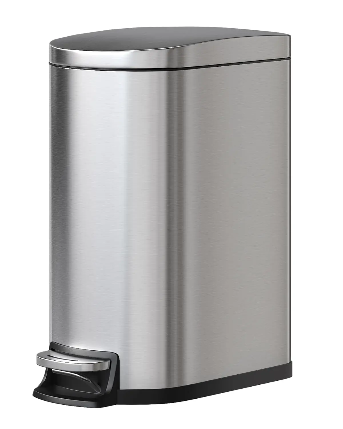 

13 Gallon Stainless Steel Step-On Trash Can with Soft Close Lid, Rustproof Slim Design for Kitchen