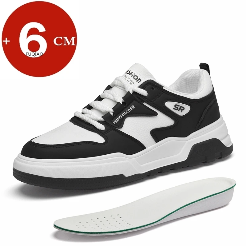 

Fashion Men 6cm Invisible Height Increase Leather Casual Board Shoes Soft Comfortable Elevator Sneakers Man Outdoor Lift Sports