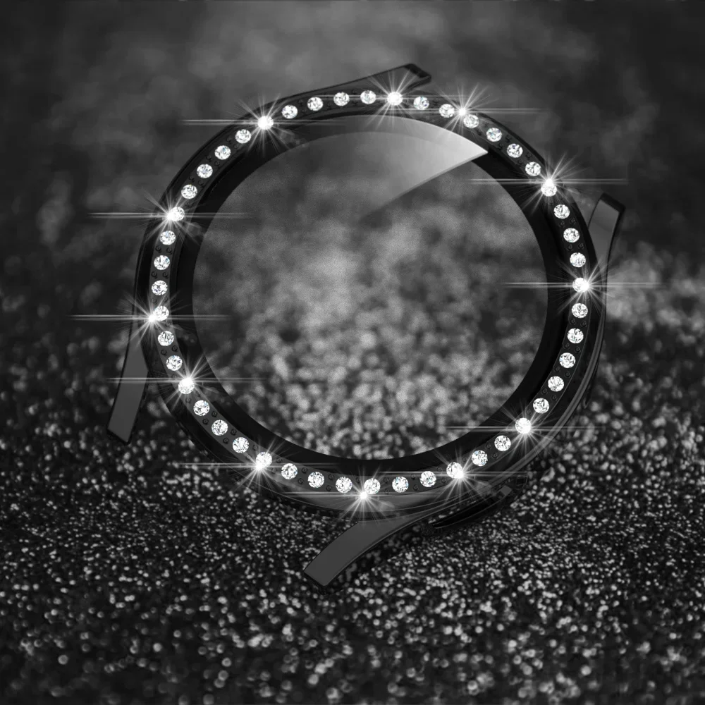 Vetro+Custodia per Samsung Galaxy Watch 4 5 Pellicola salvaschermo 44mm 40mm, Cover protettiva per paraurti in cristallo bling con pellicola per donna