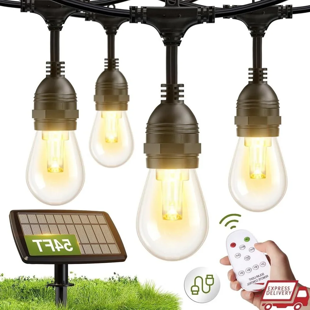 

54FT Outdoor Solar String Lights Waterproof USB Remote Control Dimmable LED Lights Garden Patio Decoration