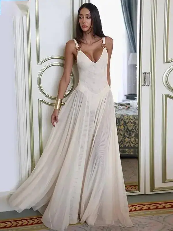Transparent Mesh Maxi Dress With Bodysuit Plunging Backless Long Summer Dress Women Sexy Beach Party Dresses Fashion 9L9U