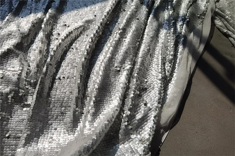 Metallic Fish Scale Stage Silver Sequin Fabric for Clothing  Wedding Dress Garmen Designer Wide 130cm Sold By The Half Meter