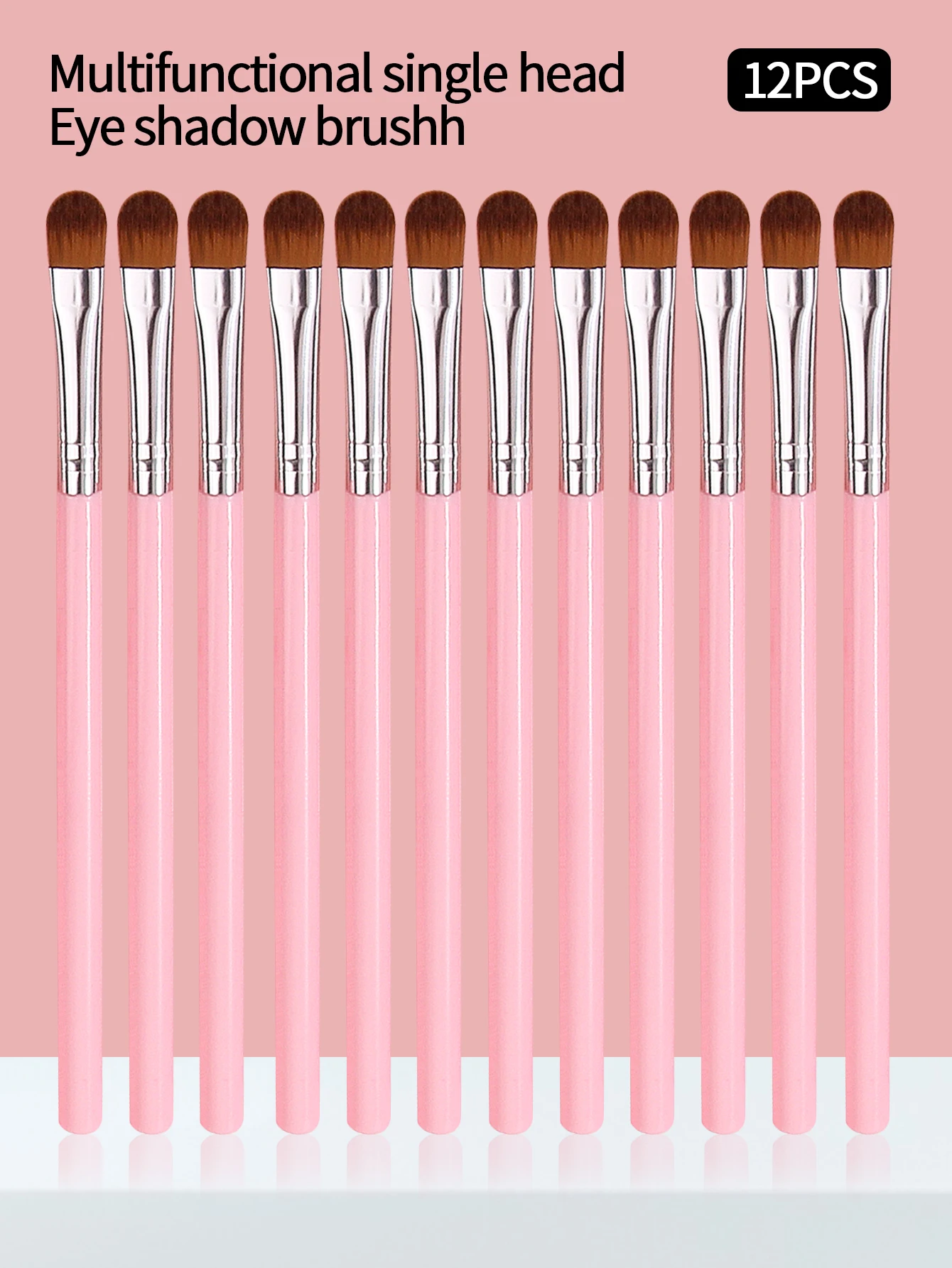 12Pcs Pink Eyeshadow Brushes Flat Round Small Concealer Brushes Professional Eye MakeupTools Soft Synthetic Fibers Easy To Clean