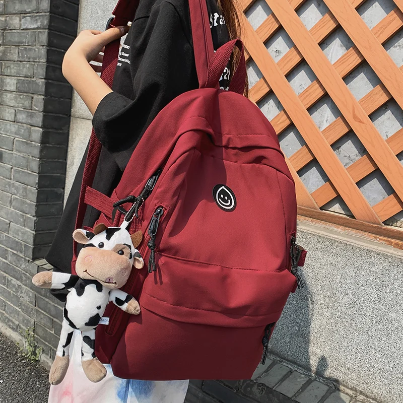 

Рюкзак с двумя лямками для девочек начальной школы, простой дизайн, нейлоновый материал, застежка-молния, вертикальная квадратная форма