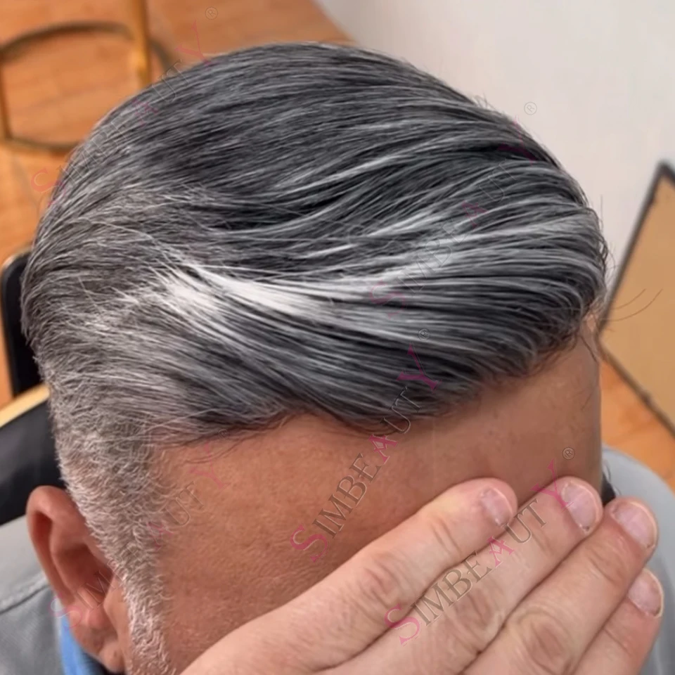 

1b50Серые человеческие волосы, мужской парик, незаметный парик из тонкой кожи, парик из искусственной кожи, мужские волосы, капиллярный протез, нашивка, система микрокожи, инъекционный парик