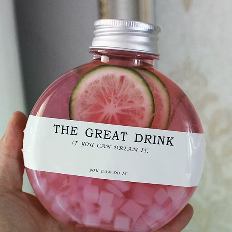 

1 шт. 300/500 мл милая плоская круглая пластиковая бутылка прозрачная бутылка для чая с молоком бутылка для воды портативная чашка для питья кофе бутылка для напитков