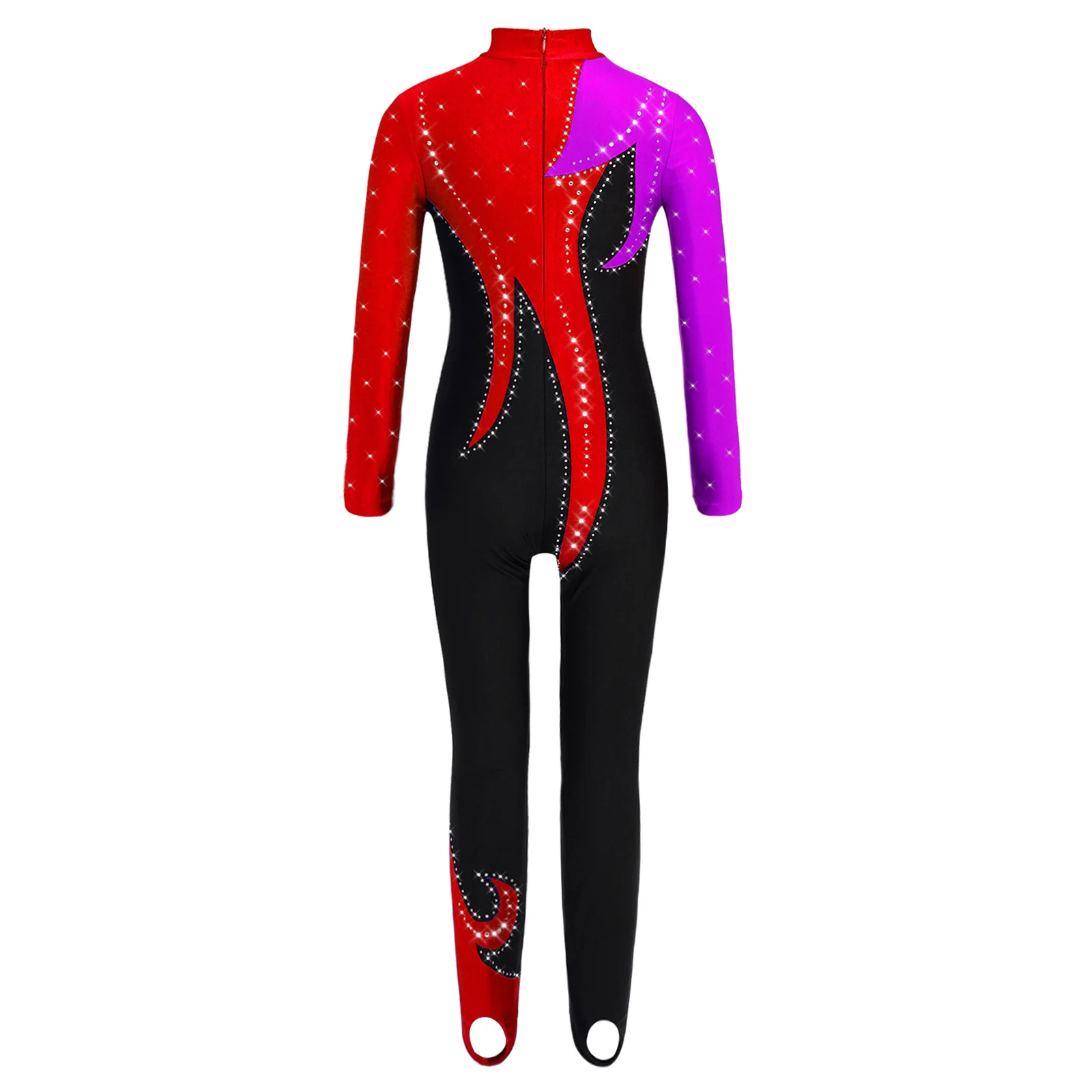 여자 아크로바틱 체조 레오타드 긴 소매 반짝이는 라인스톤 풀 바디 유니타드 발레 댄스 피겨 스케이팅 공연용