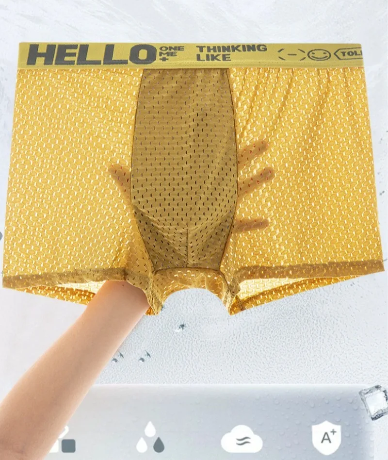 6 Stück Mesh-Eisseide Boxershorts für Herren, Atmungsaktive Sexy Slim-Fit Nahtlose Unterhosen in Übergröße 4X – Detail 3