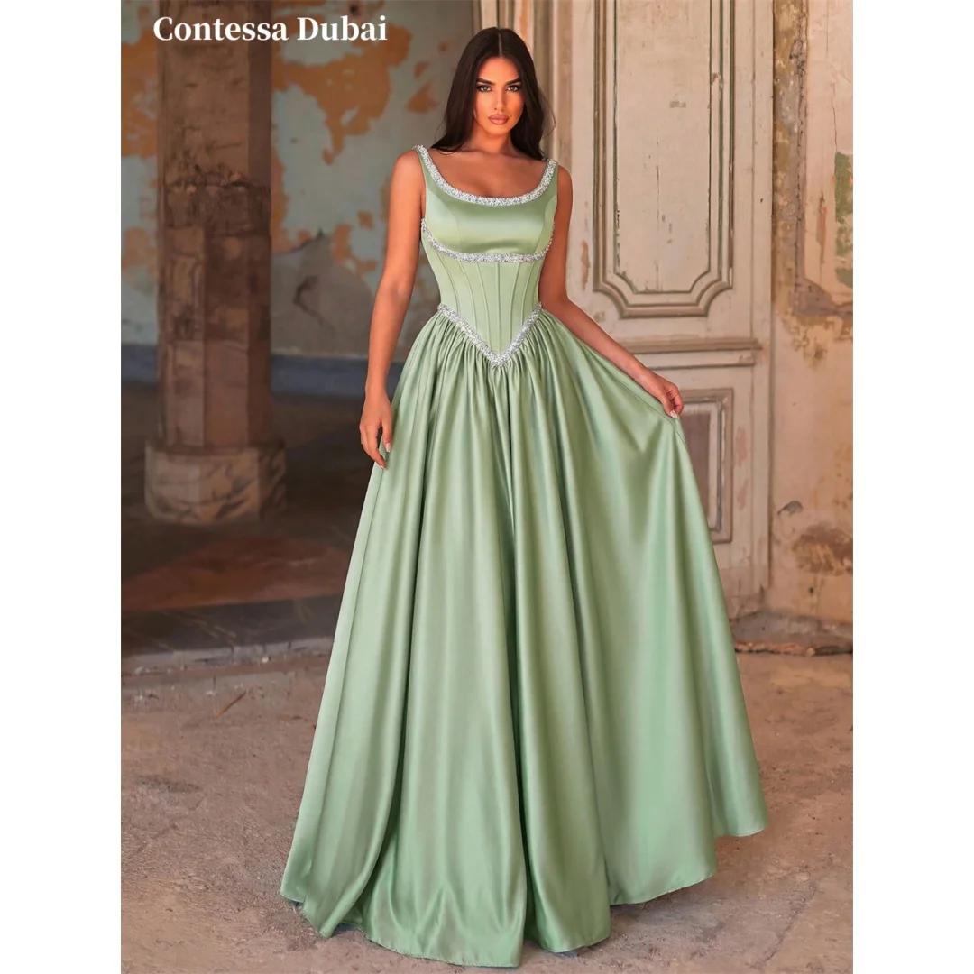 Contessa Custom Spaghetti Strap Prom Dresses Glitter Crystal Beaded Multilayer Pleats Vestidos De Noche Sheath Formal Evening