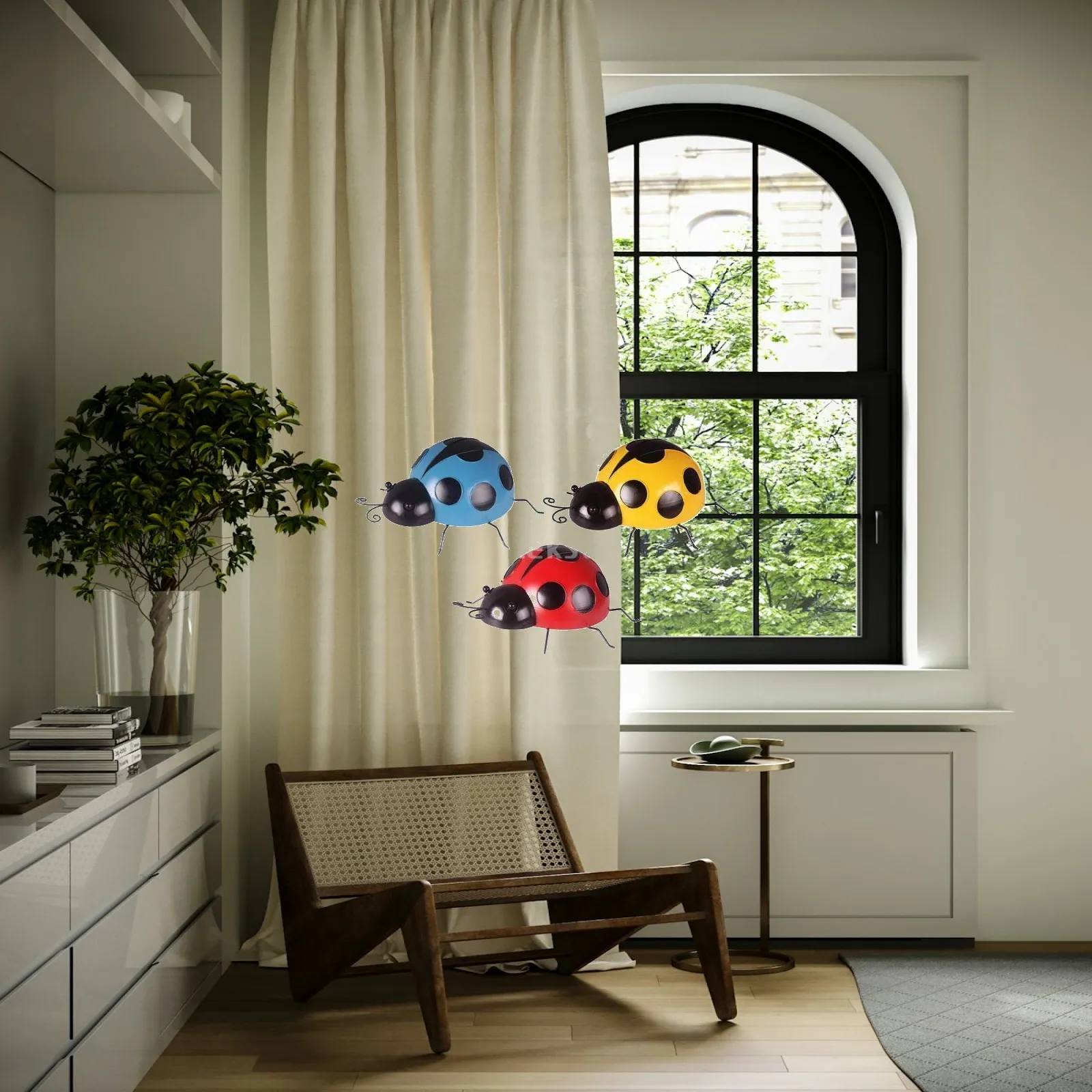 Ladybugs Figurine Weatherproof Iron Garden Ornament Multicolor Yard Decor for Exterior Garden Wall