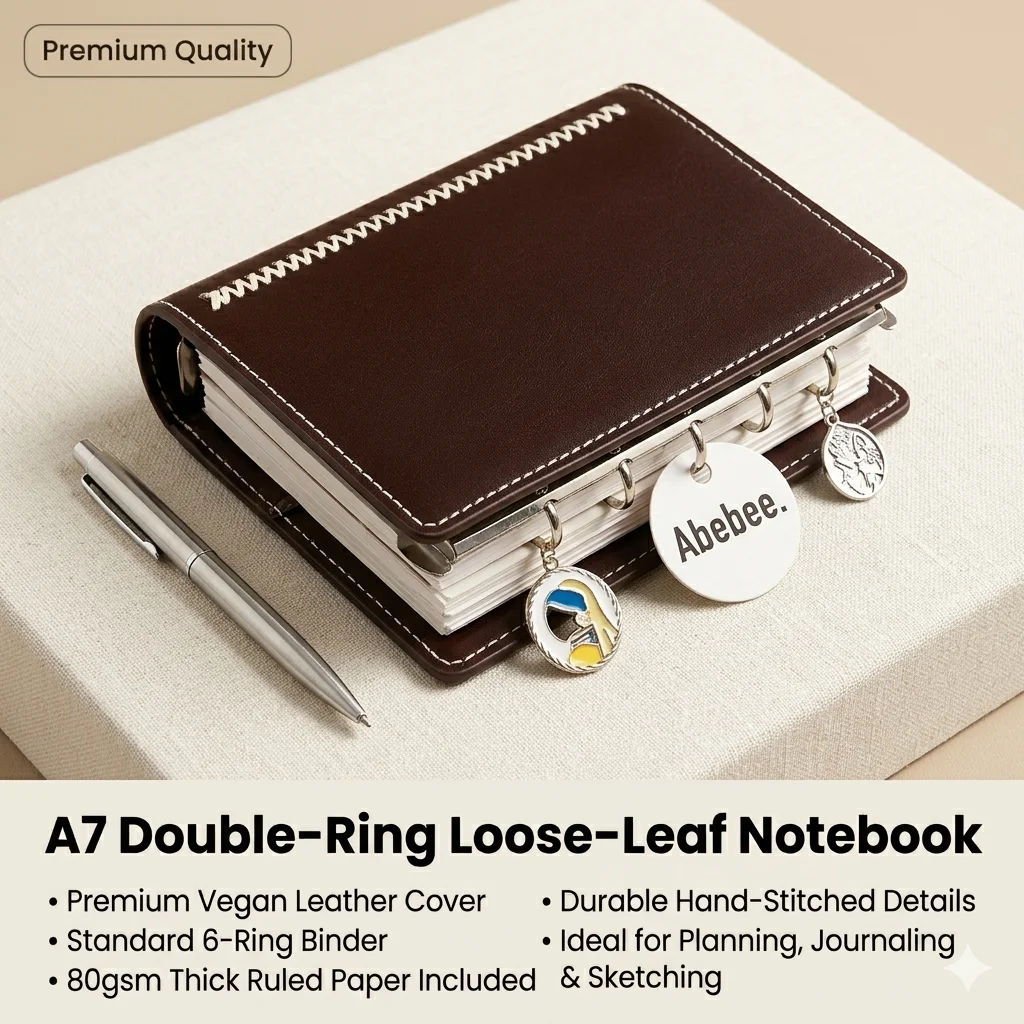 Double-Ring Notebook Vintage Vintage Leather Journal Portable Daily Planner Compact A7 Leather Binder Notebook For Daily Planner